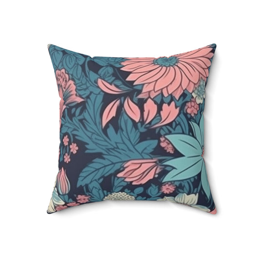 Square Pillow Cover With Pillow Insert In Pink & Blue Floral Daisy Pattern