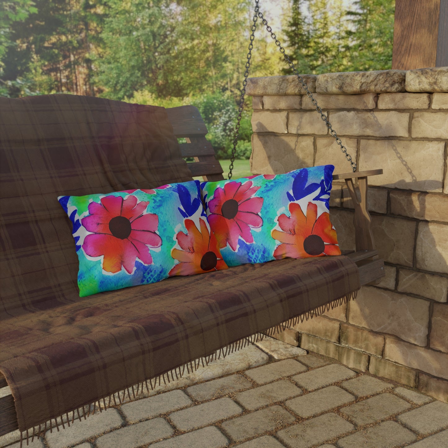 Outdoor Pillow In Watercolor Flowers Pattern