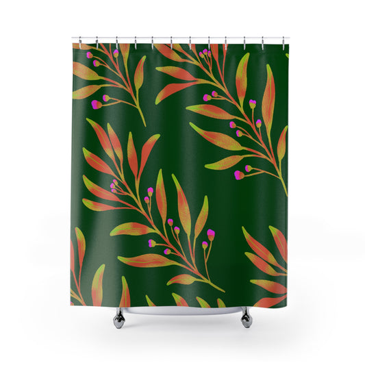 Rusty Leaves Pattern Shower Curtain 71" x 74", Green