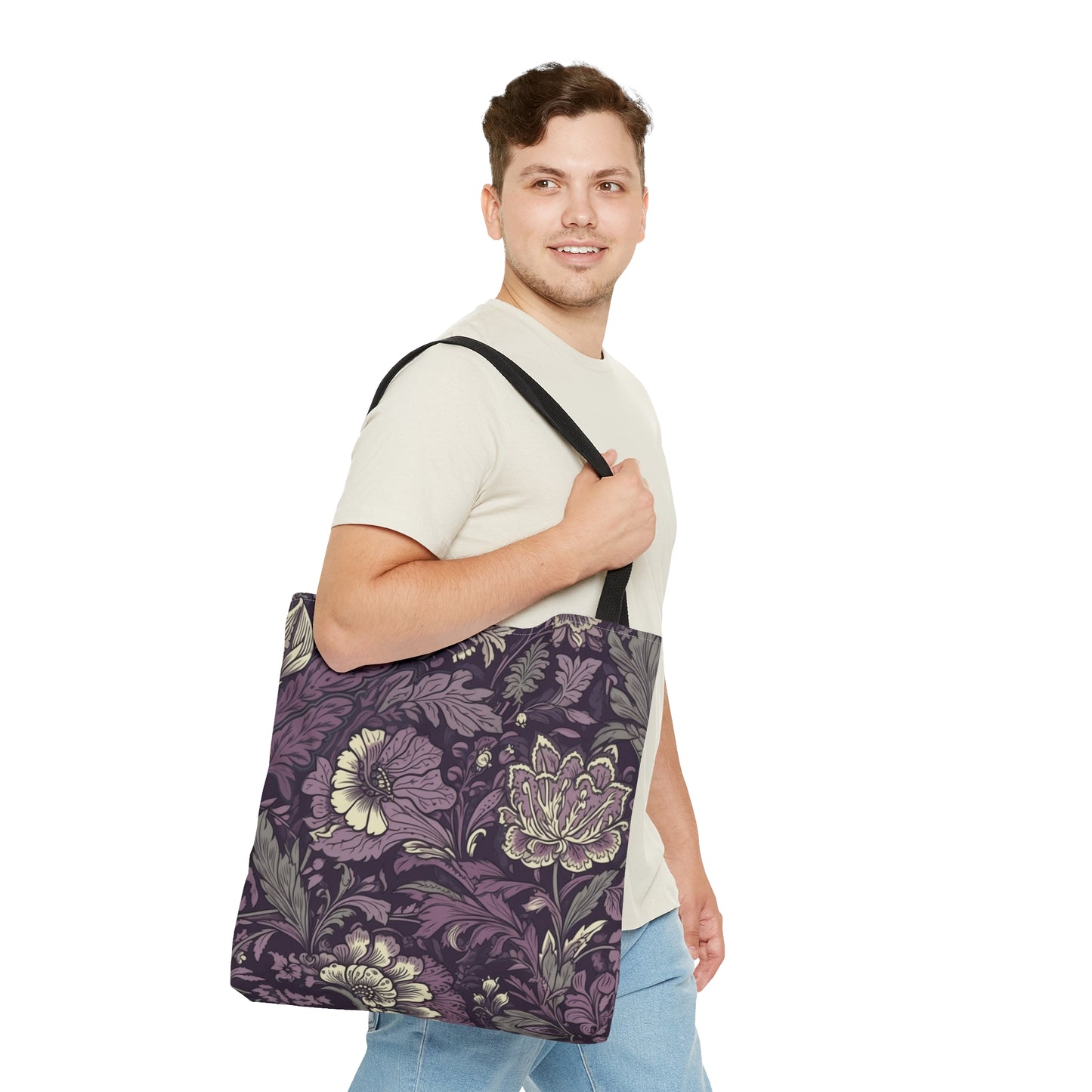 Purple Floral Tote Bag Jacobean Design