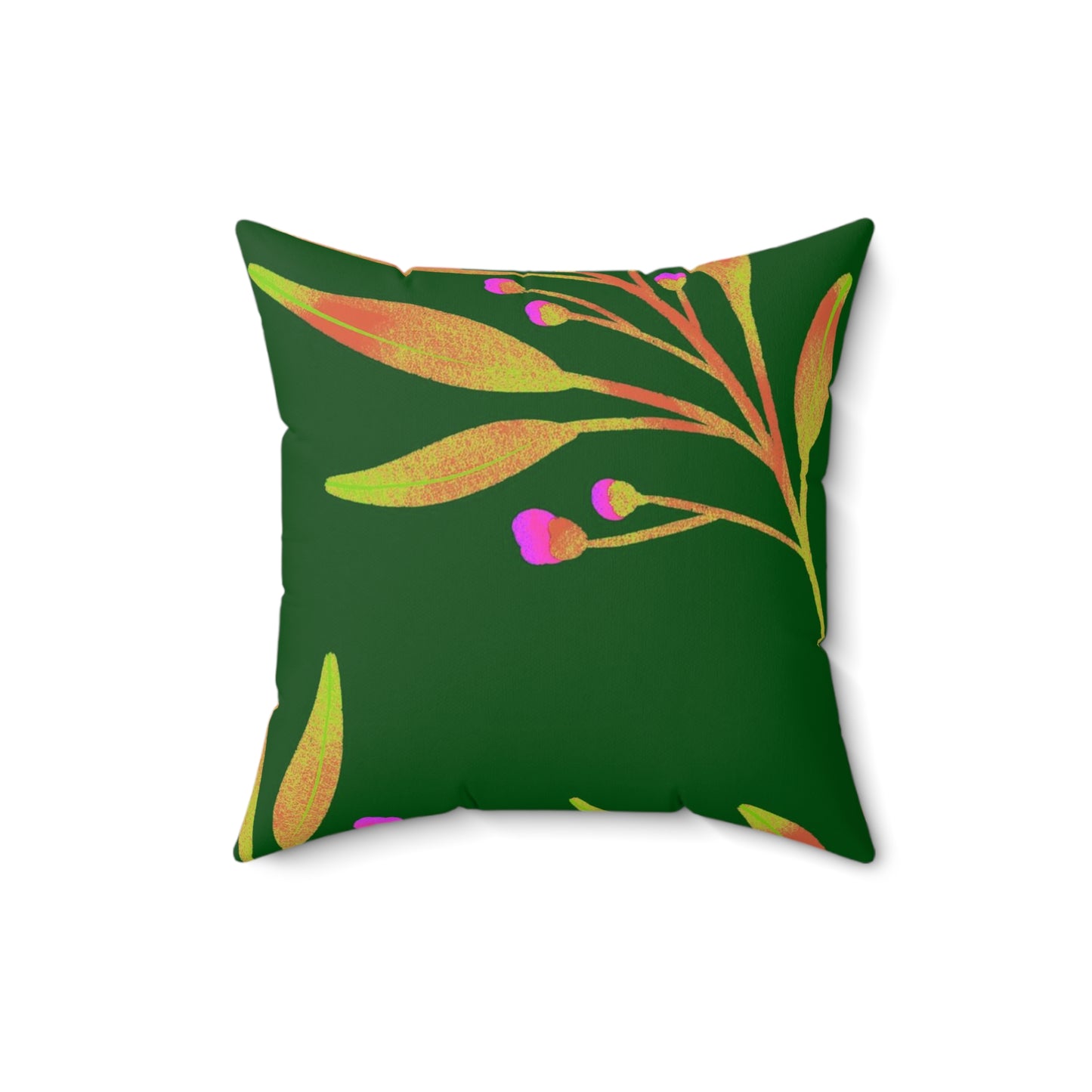 Square Pillow Cover With Pillow Insert In Rusty Leaves Pattern - Green