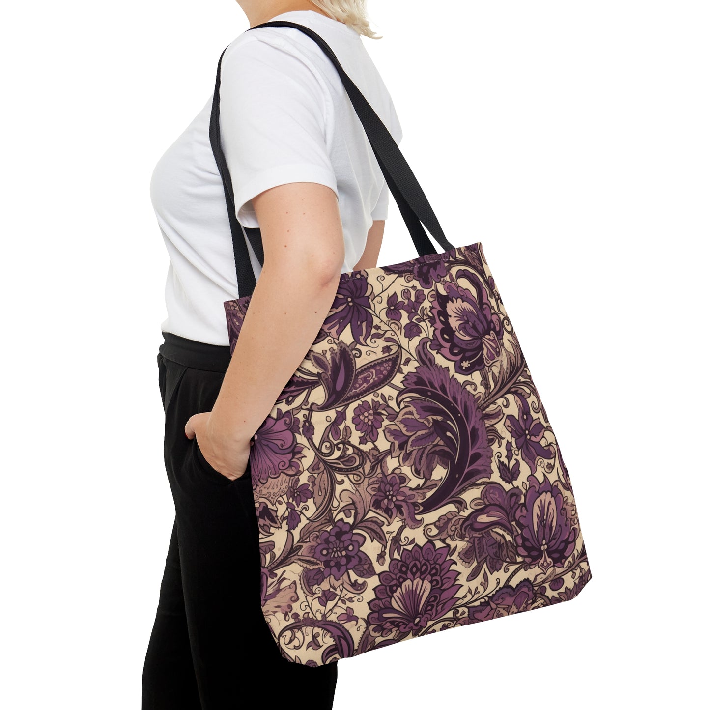 Purple Floral Tote Bag Jacobean Design