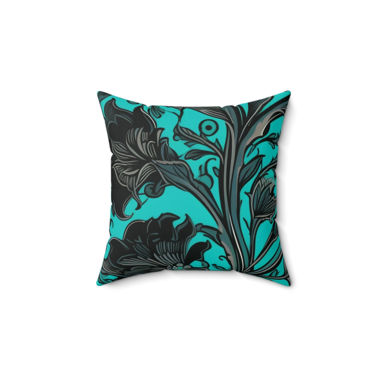 Square Pillow Cover With Pillow Insert In Blue Green Jacobean Pattern