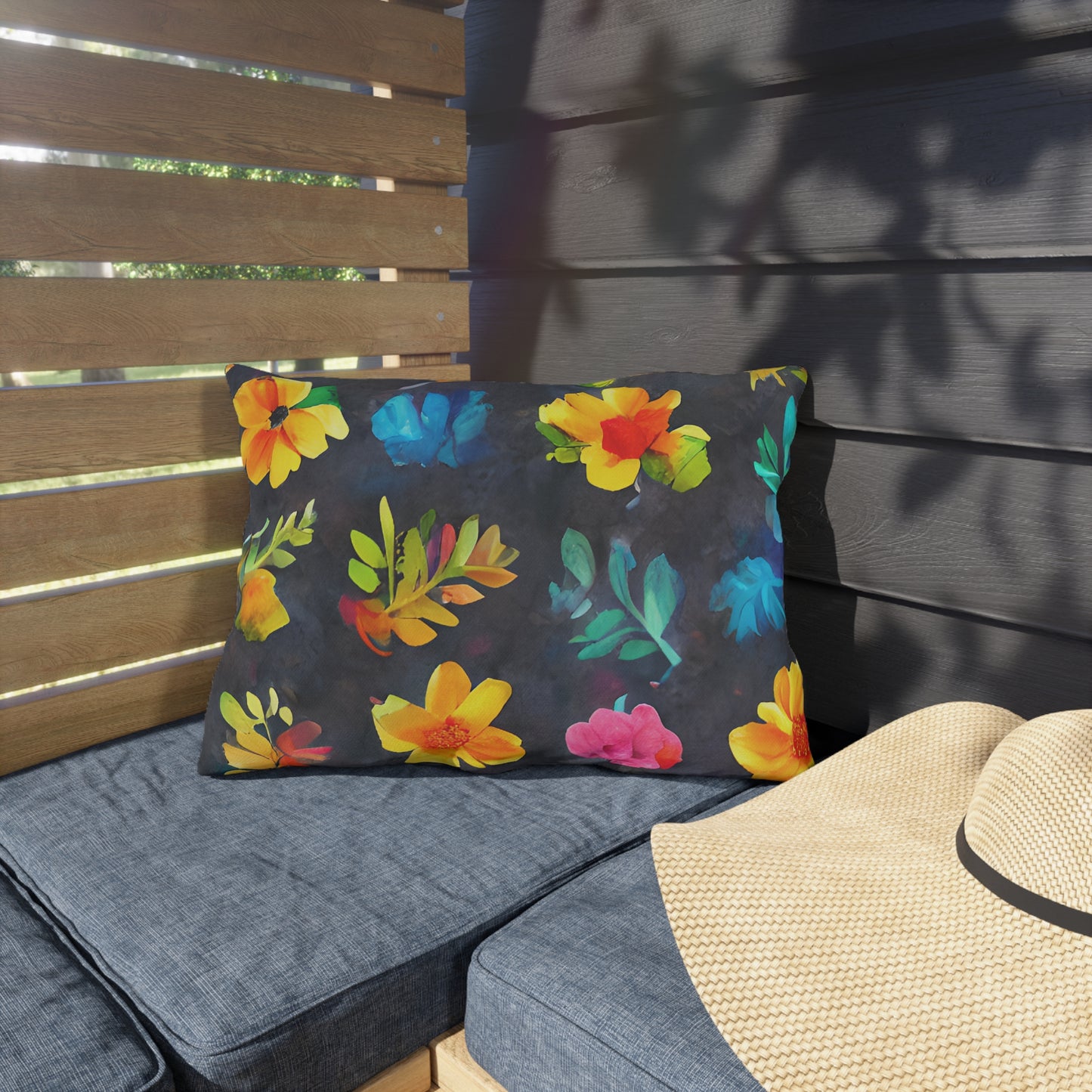 Outdoor Pillow In Watercolor Flowers Pattern