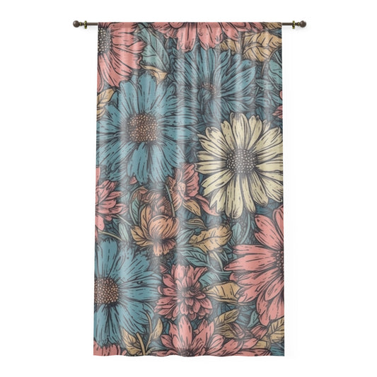 Sheer Window Curtain 50" x 84" Floral Daisy