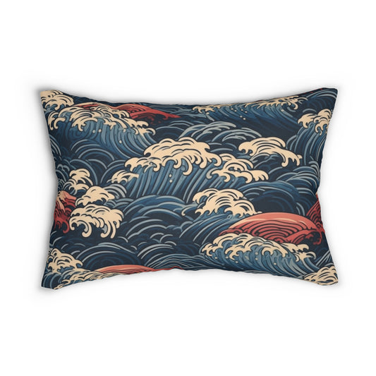 Lumbar Pillow With Pillow Insert In Japanese Wave Pattern 20"x14"