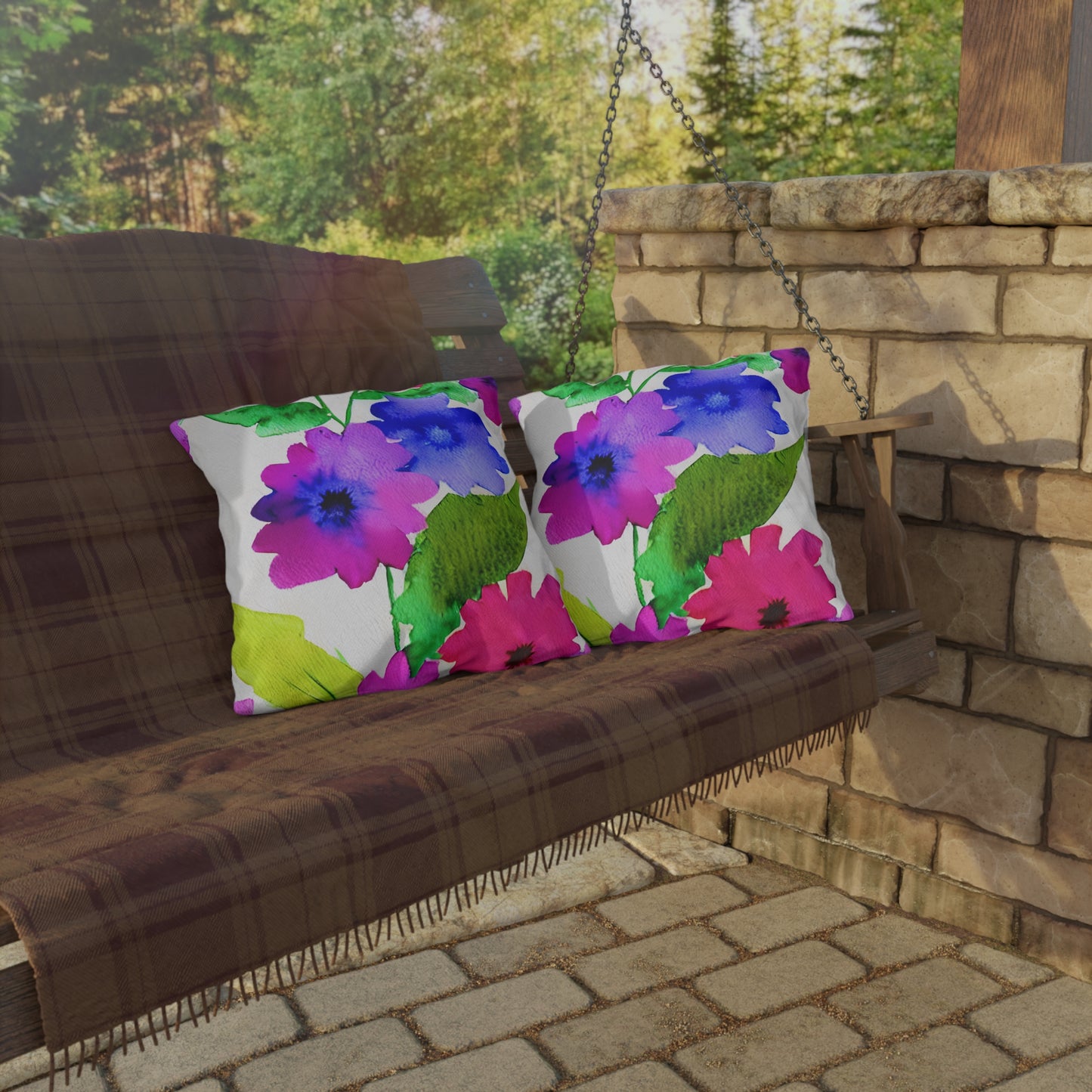 Outdoor Pillow In Watercolor Flowers Pattern