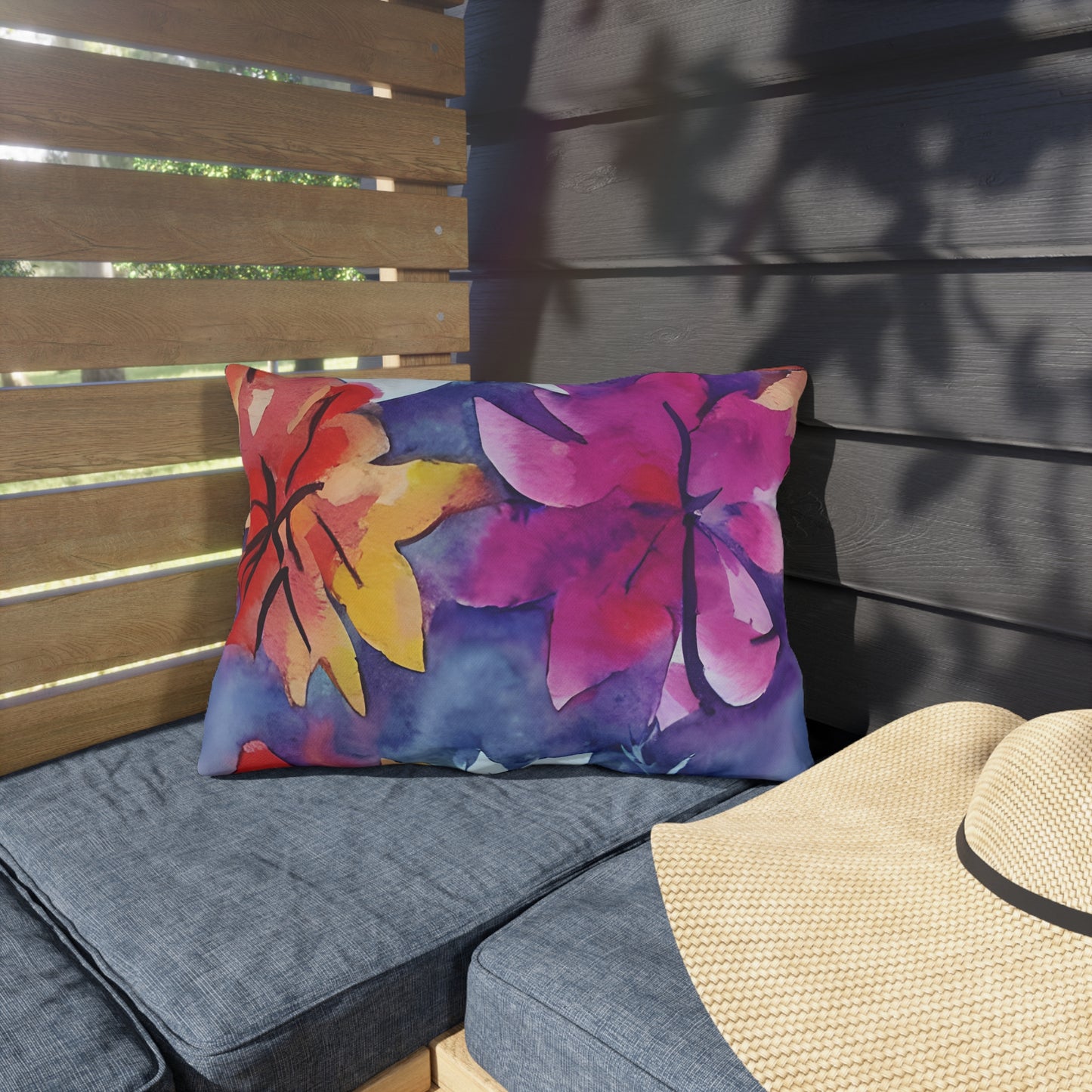 Outdoor Pillow In Watercolor Flowers Pattern