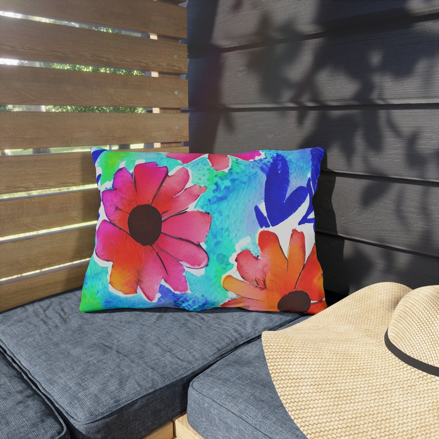 Outdoor Pillow In Watercolor Flowers Pattern