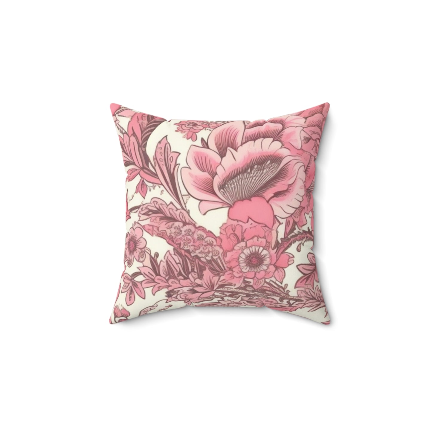 Square Pillow Cover With Pillow Insert In Pink Floral Pattern