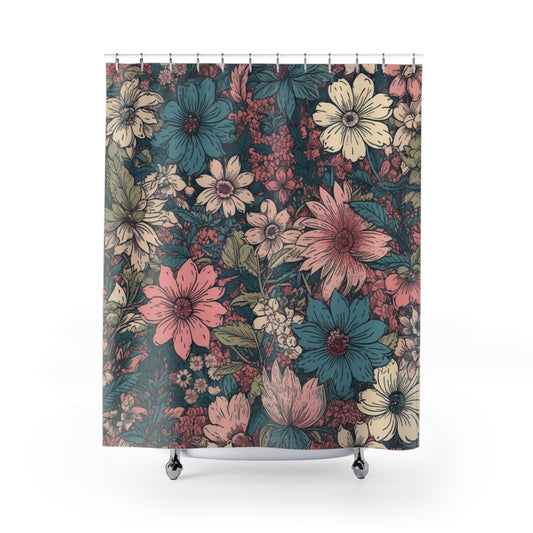 Floral Daisy Pattern Shower Curtain 71" x 74"