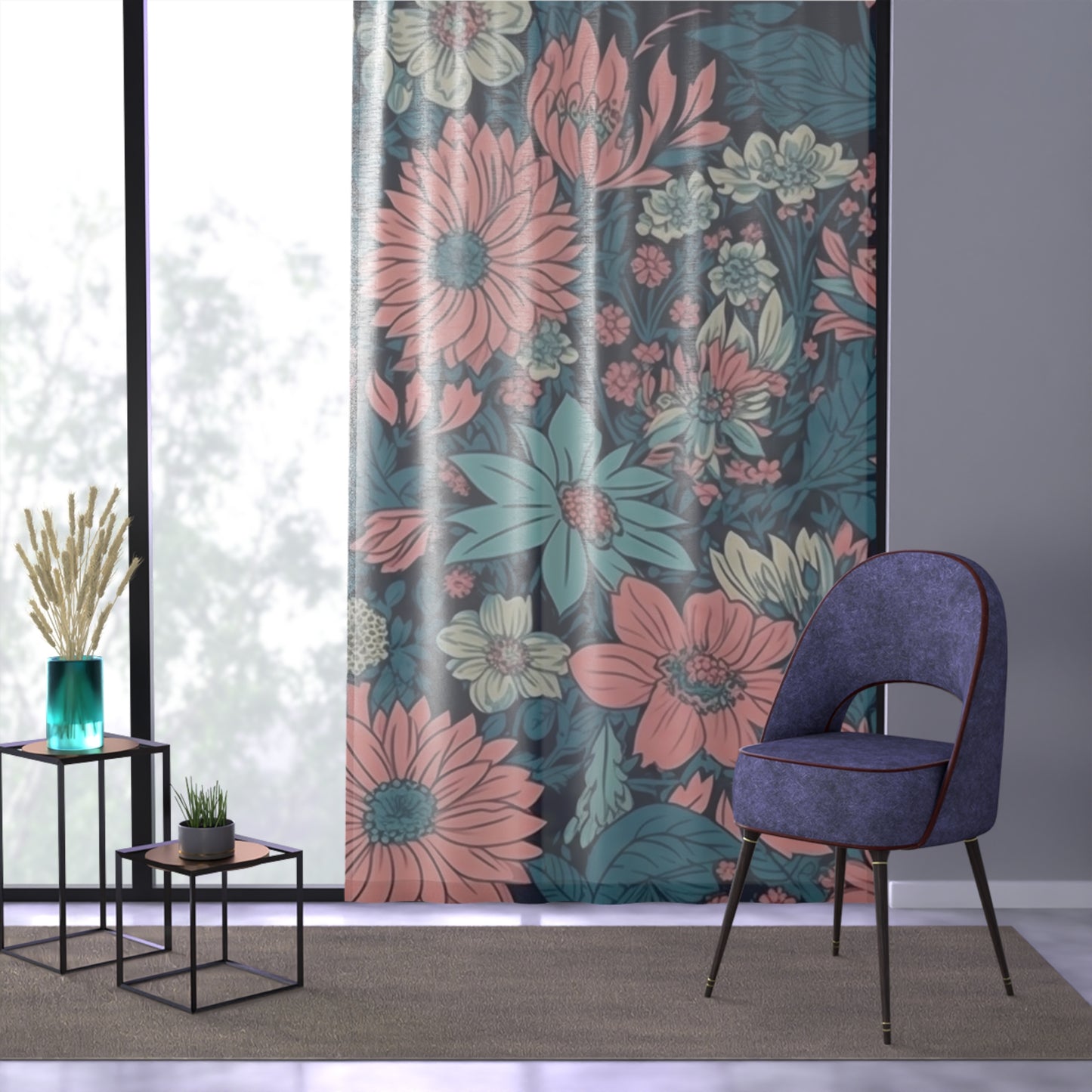 Sheer Window Curtain 50" x 84" Floral Daisy