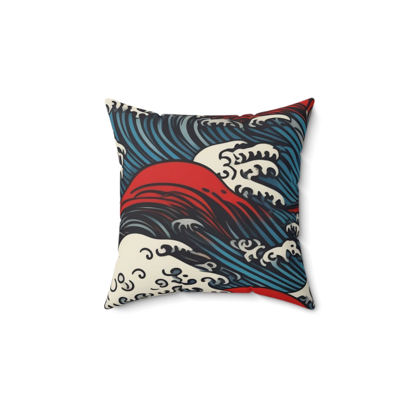 Square Pillow Cover With Pillow Insert In Japanese Wave Pattern