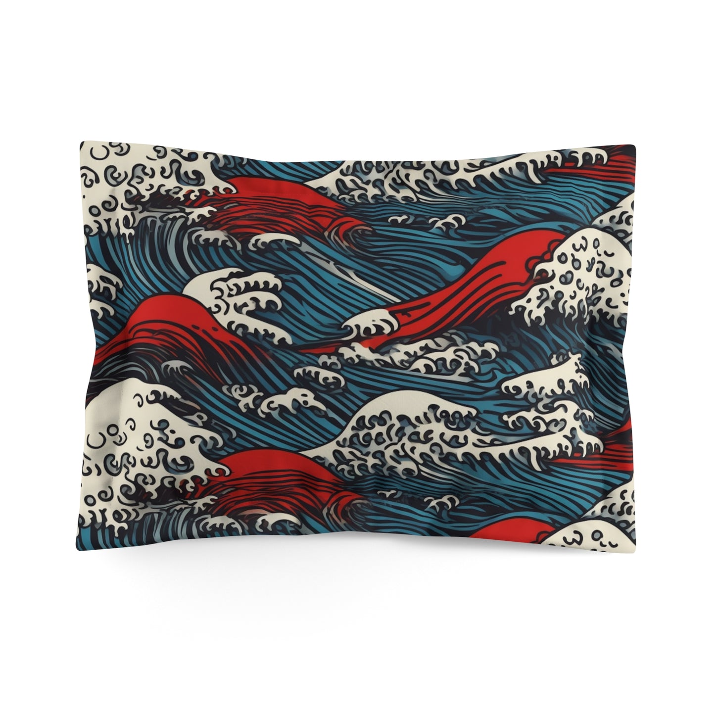 Microfiber Pillow Sham In Japanese Wave Pattern