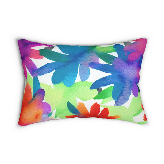 Lumbar Pillow With Pillow Insert In Watercolor Flowers Pattern 20"x14"