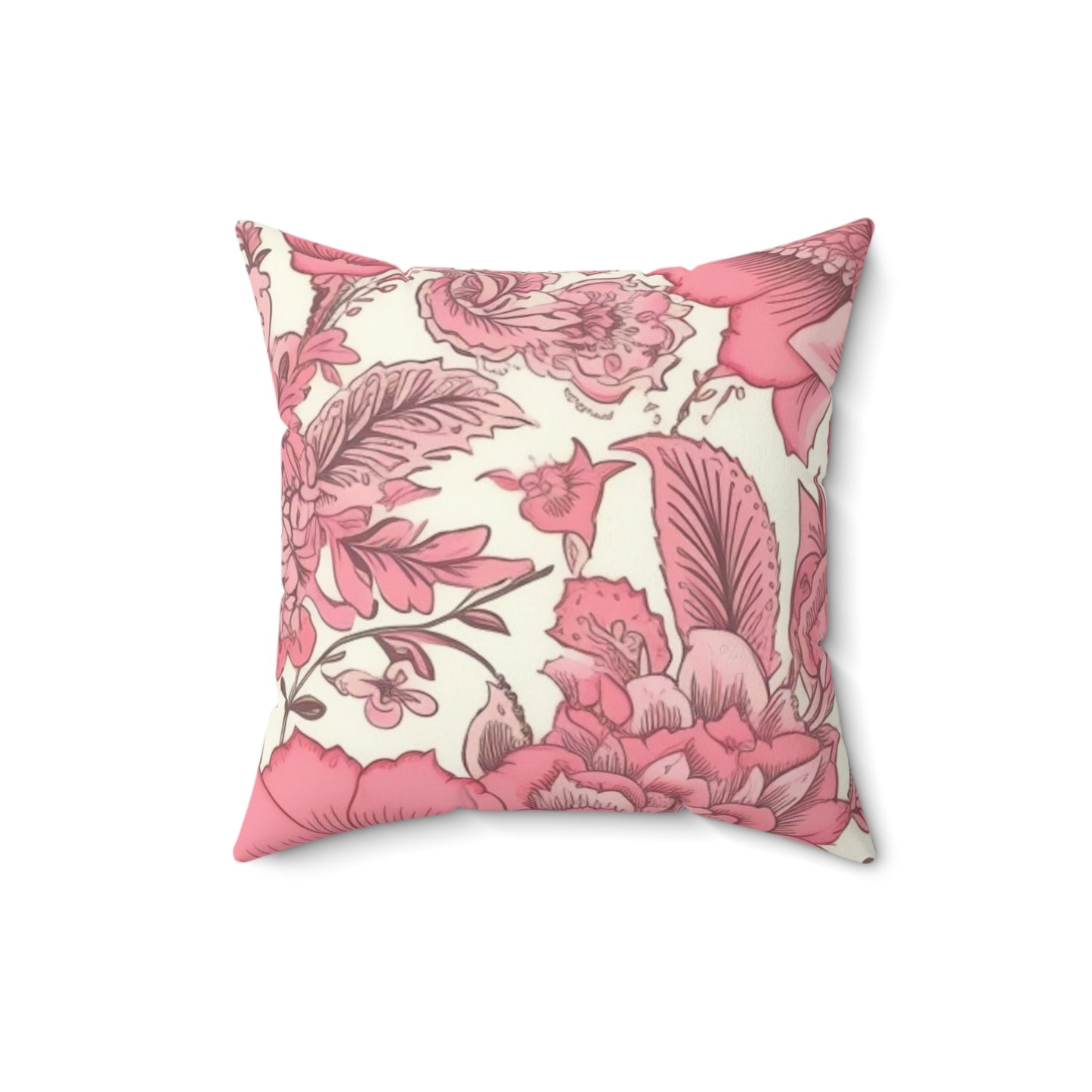 Square Pillow Cover With Pillow Insert In Pink Floral Pattern