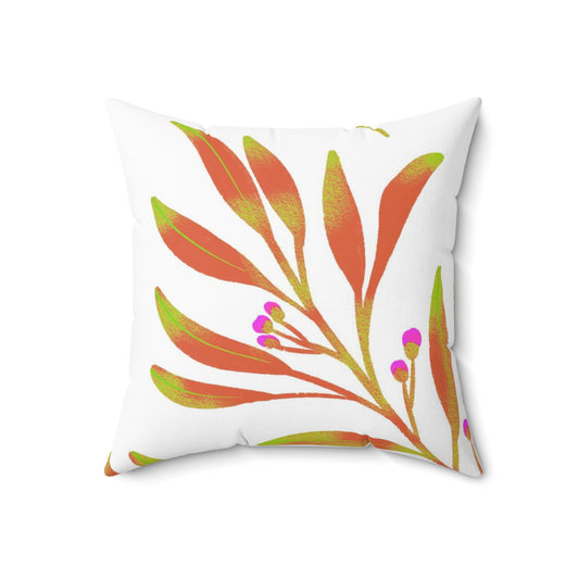 Square Pillow Cover With Pillow Insert In Rusty Leaves Pattern - White