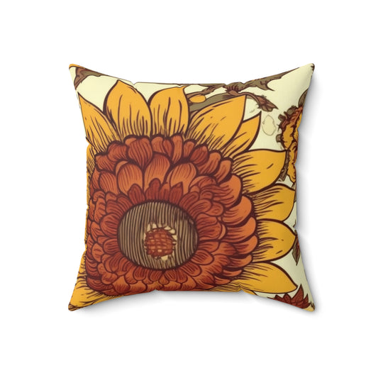 Square Pillow Cover With Pillow Insert In Sunflower Jacobean Pattern