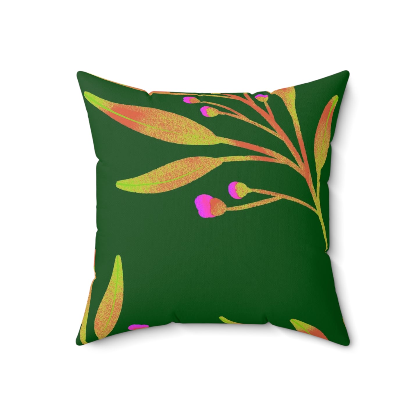 Square Pillow Cover With Pillow Insert In Rusty Leaves Pattern - Green