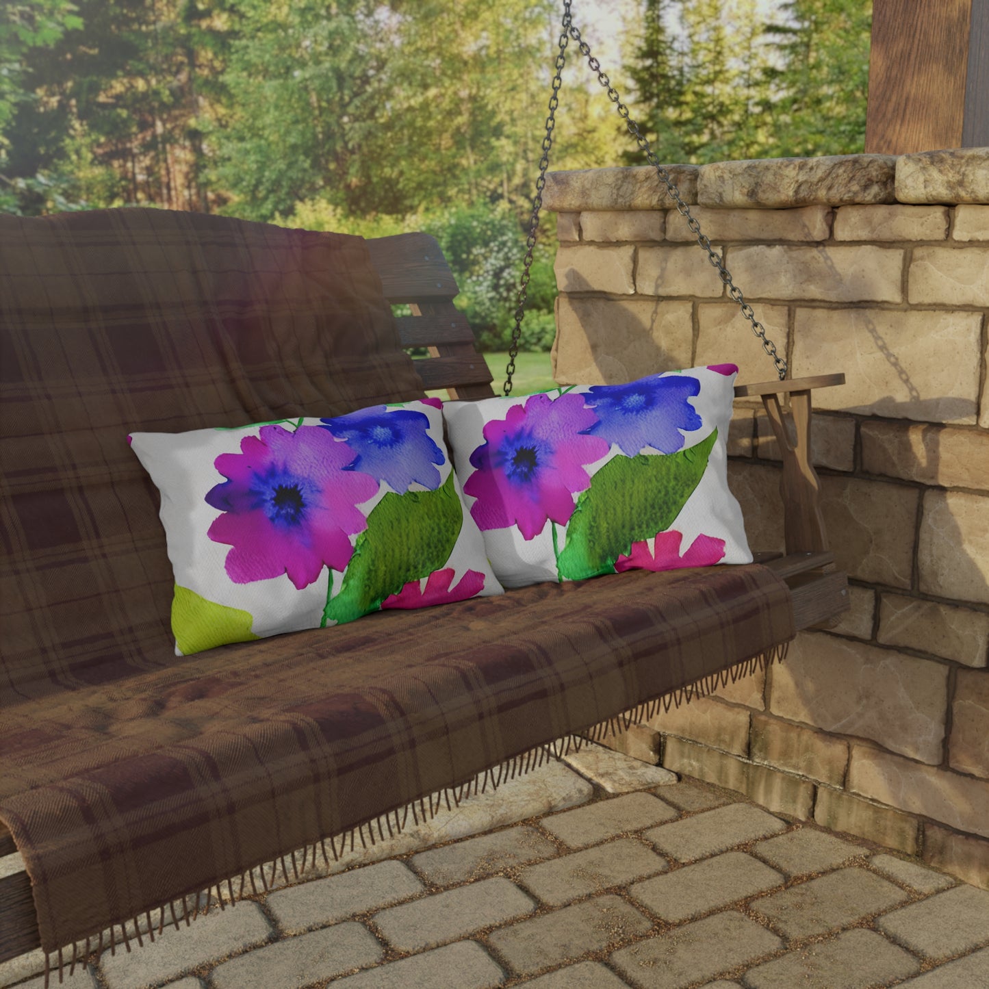 Outdoor Pillow In Watercolor Flowers Pattern