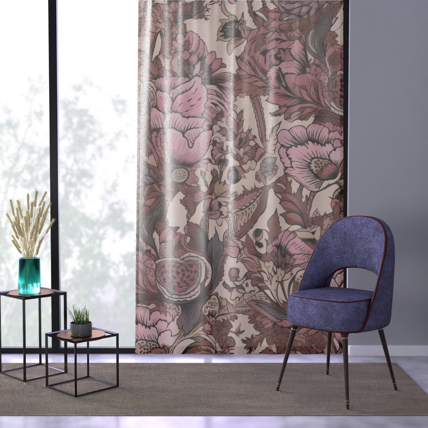 Sheer Window Curtain 50" x 84" Jacobean