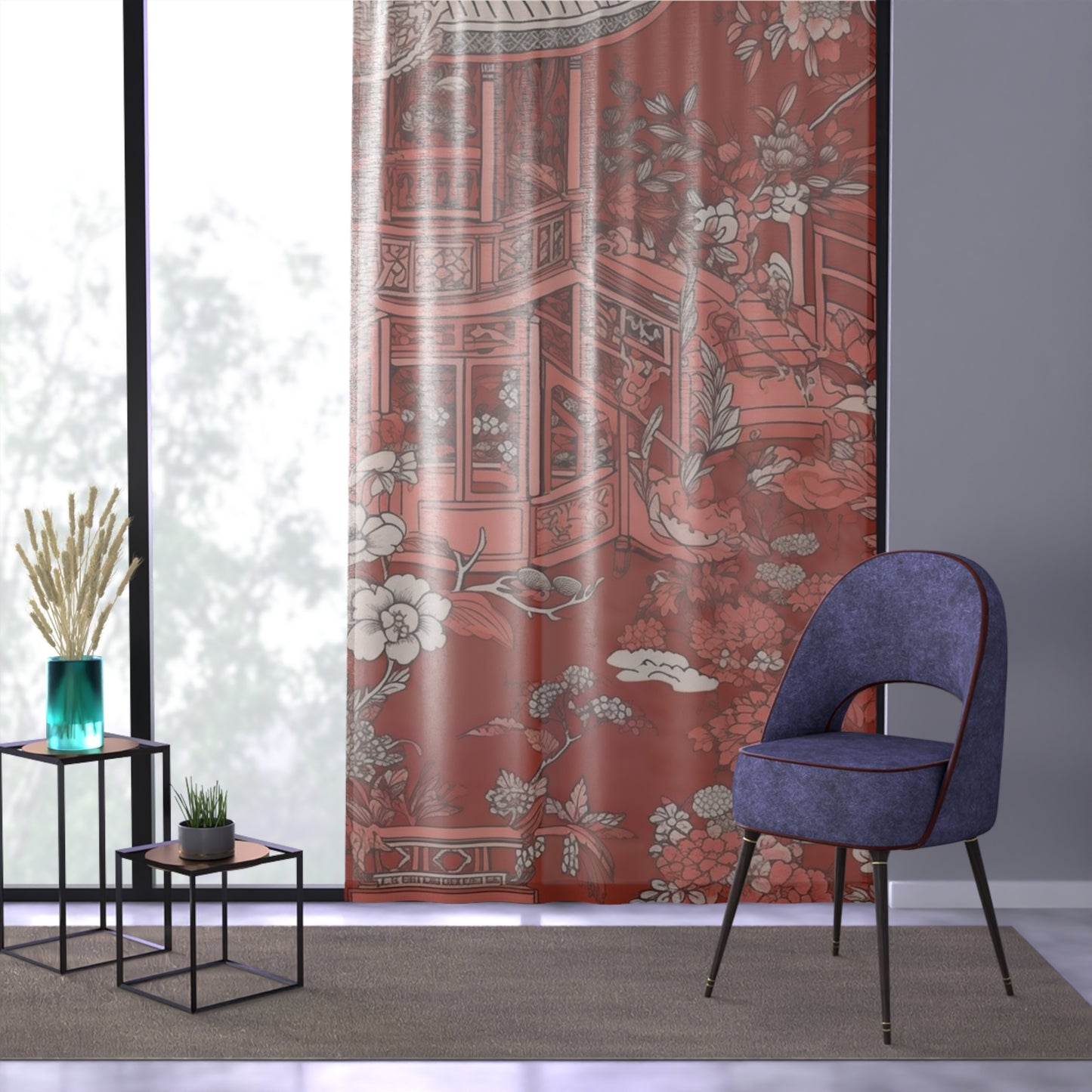 Sheer Window Curtain 50" x 84" Chinoiserie