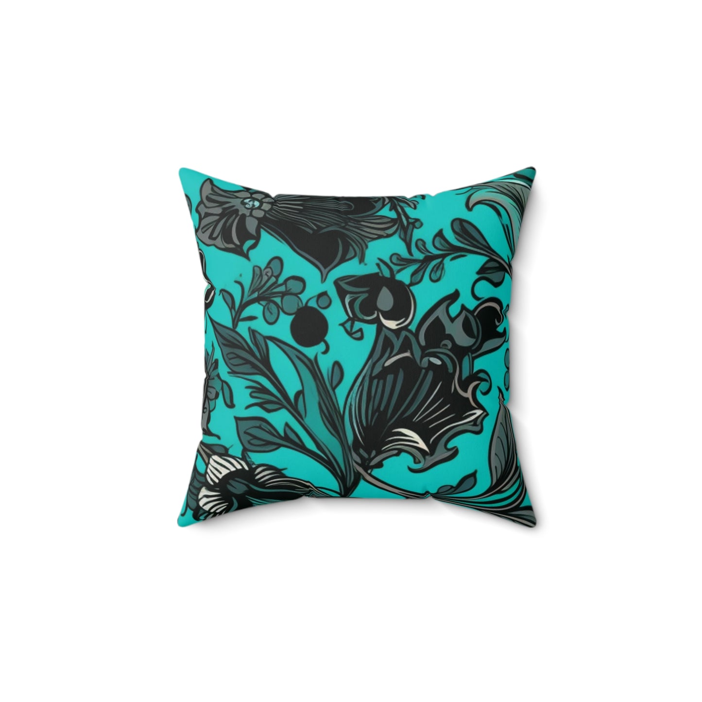 Square Pillow Cover With Pillow Insert In Blue Green Jacobean Pattern