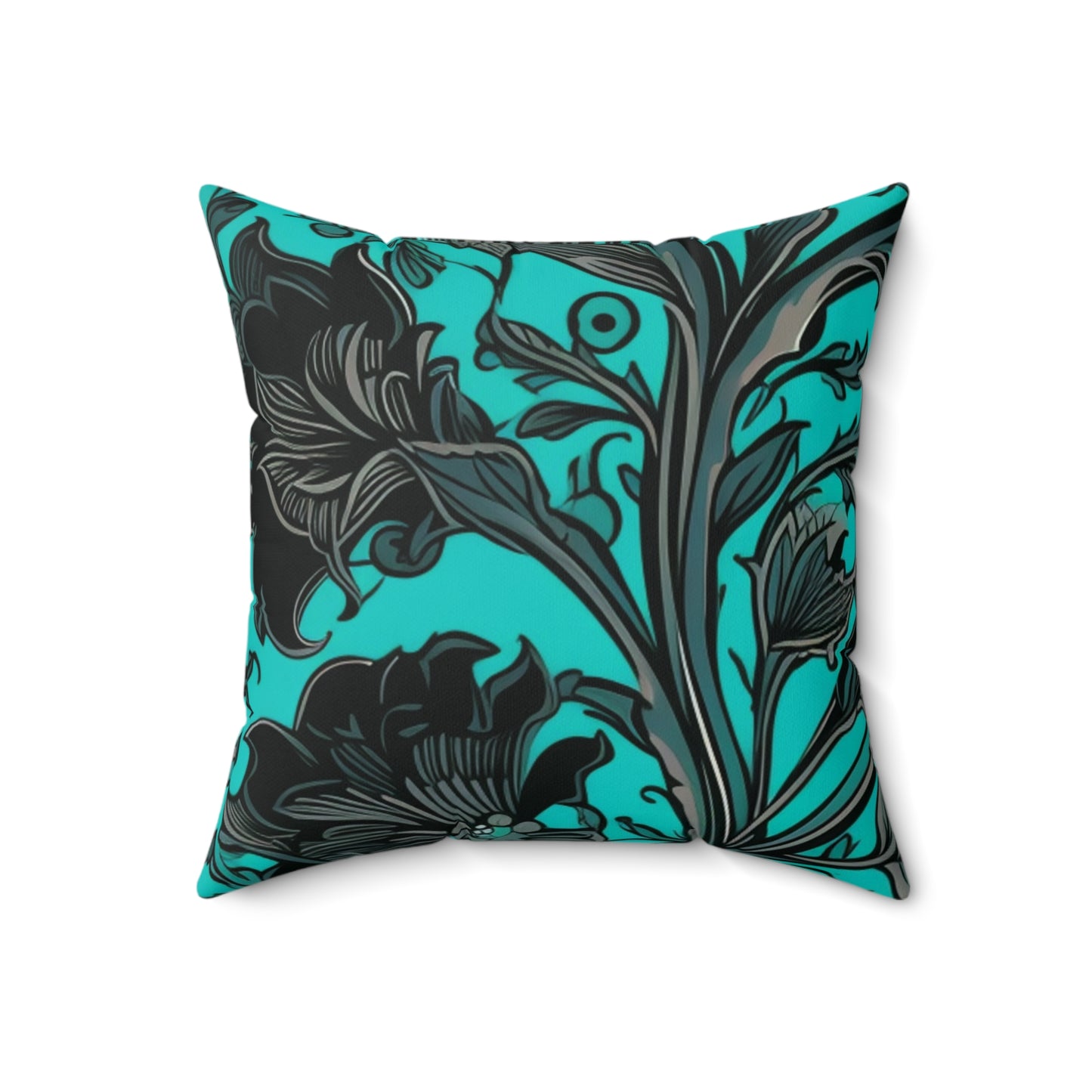 Square Pillow Cover With Pillow Insert In Blue Green Jacobean Pattern