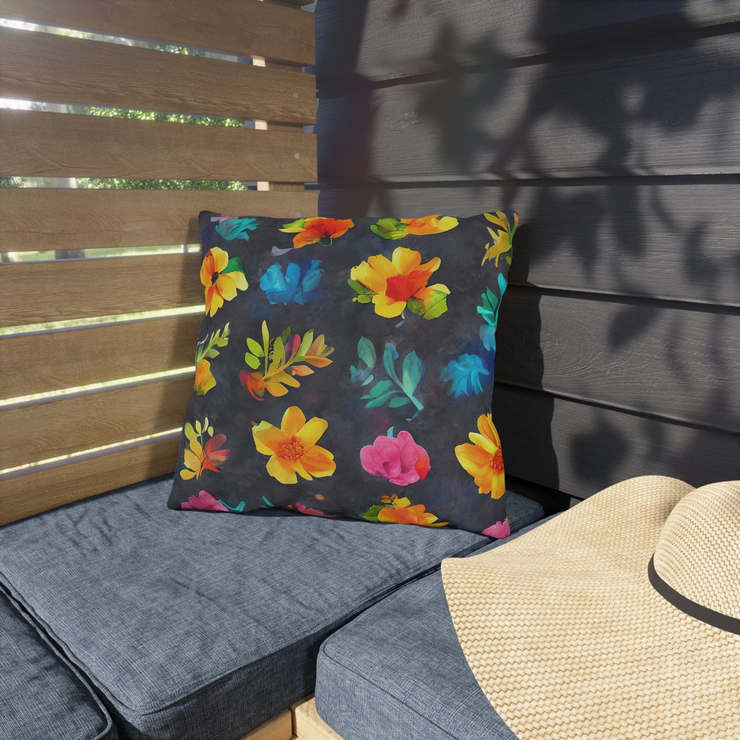 Outdoor Pillow In Watercolor Flowers Pattern