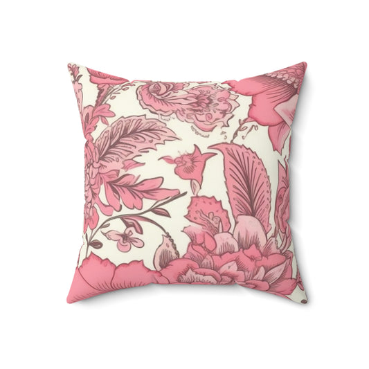Square Pillow Cover With Pillow Insert In Pink Floral Pattern