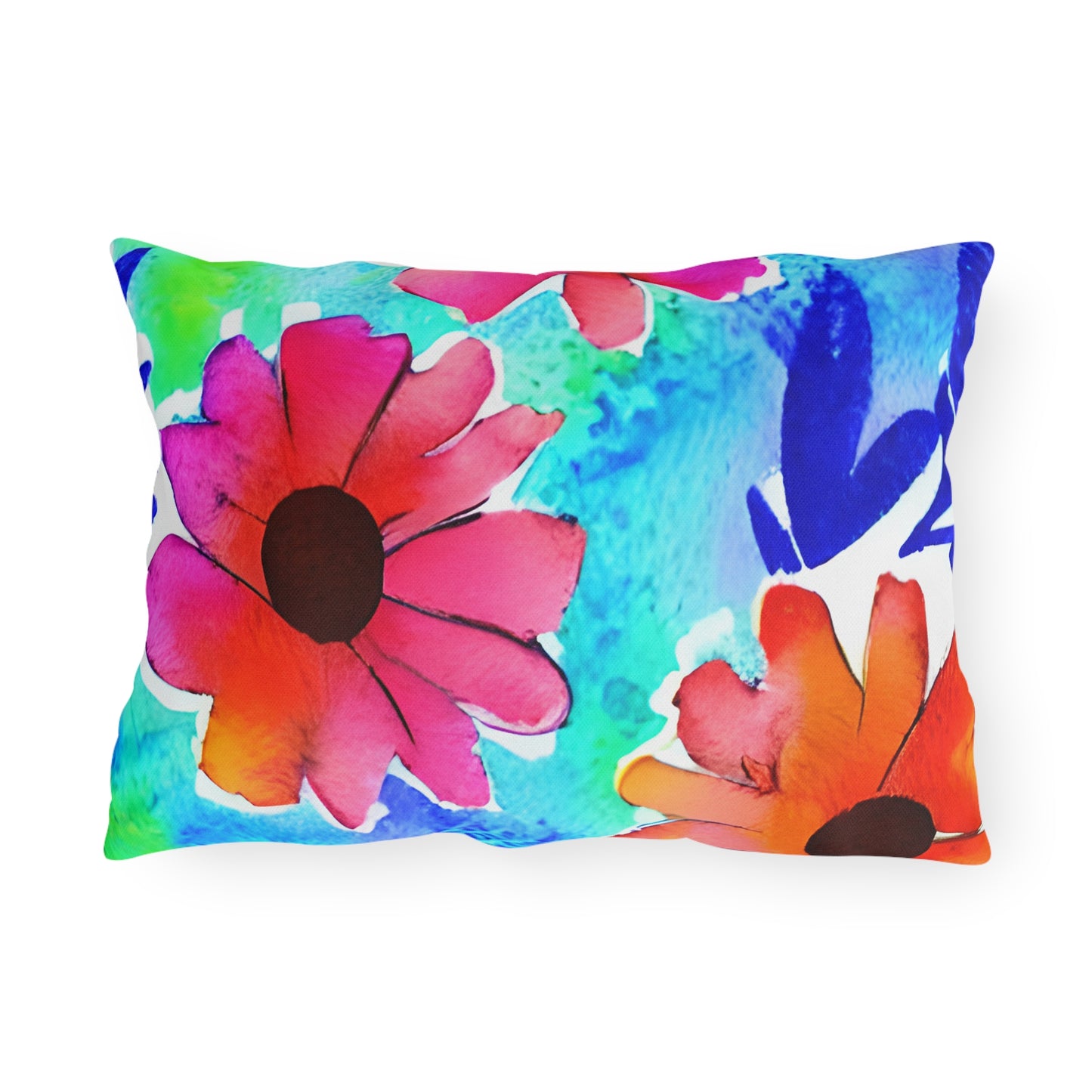 Outdoor Pillow In Watercolor Flowers Pattern