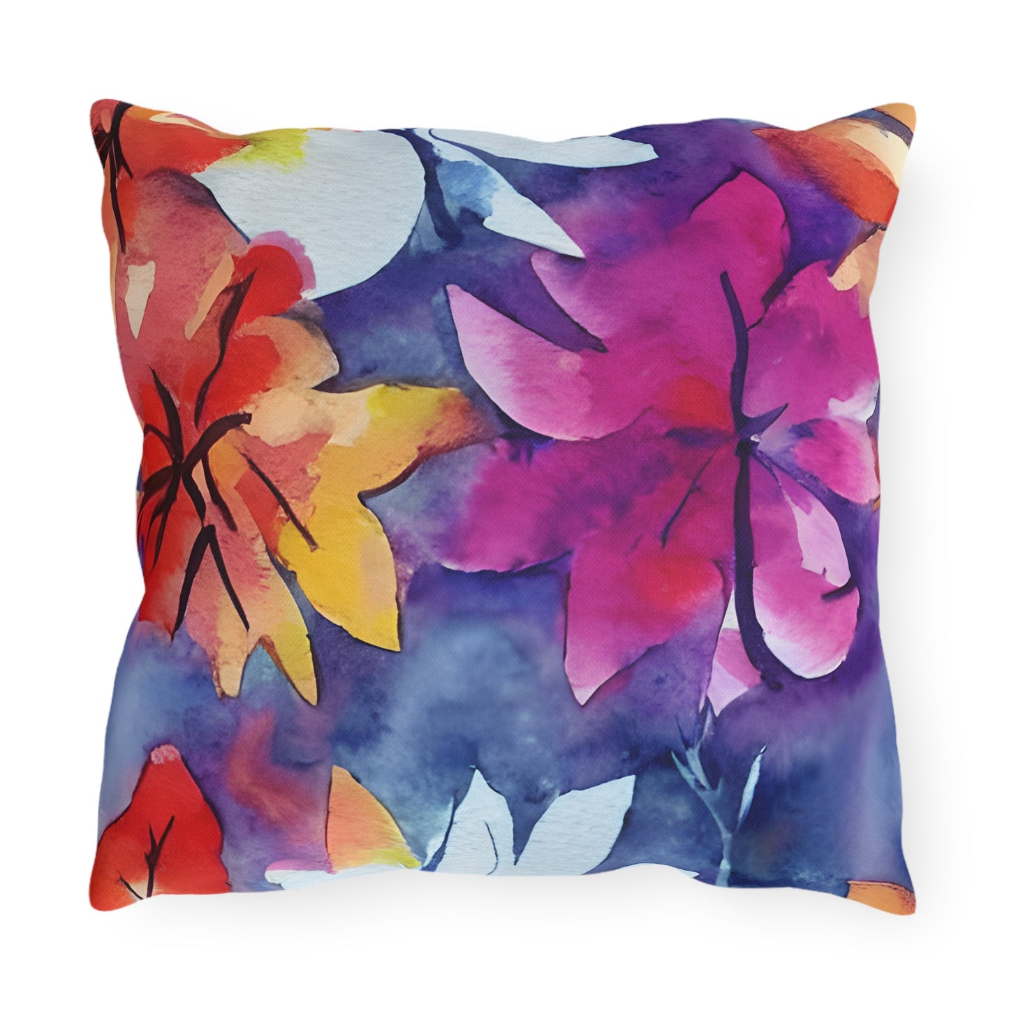 Outdoor Pillow In Watercolor Flowers Pattern