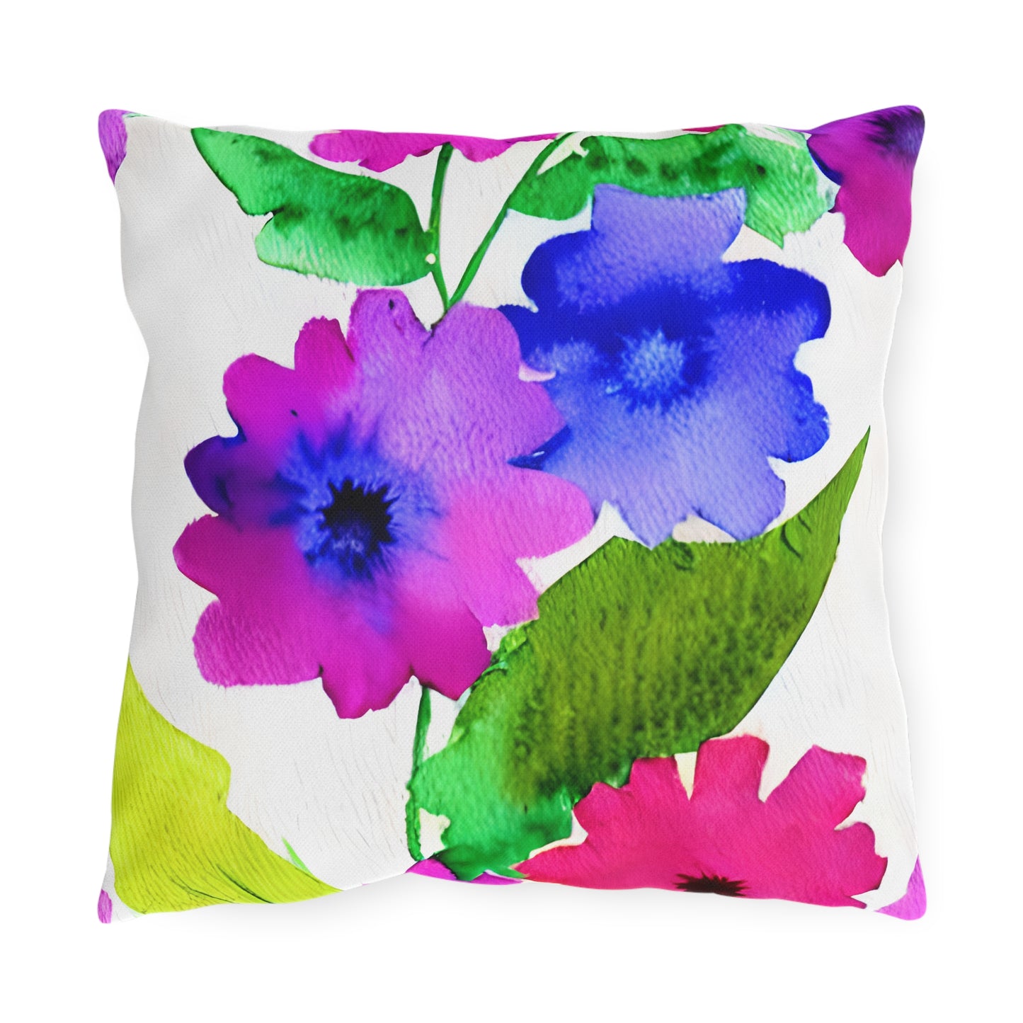 Outdoor Pillow In Watercolor Flowers Pattern