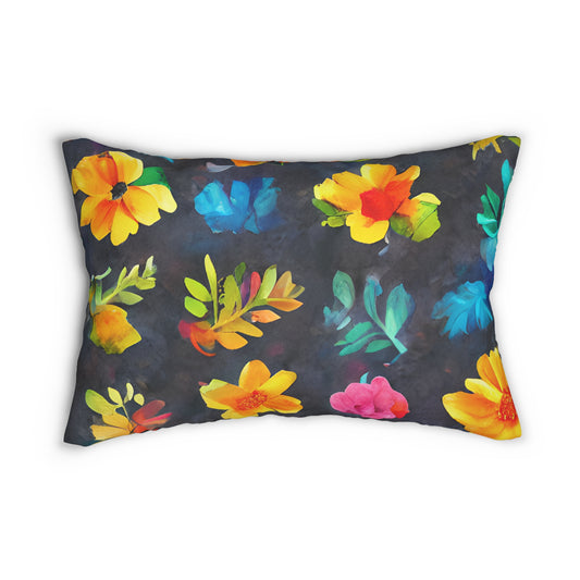 Lumbar Pillow With Pillow Insert In Watercolor Flowers Pattern 20"x14"