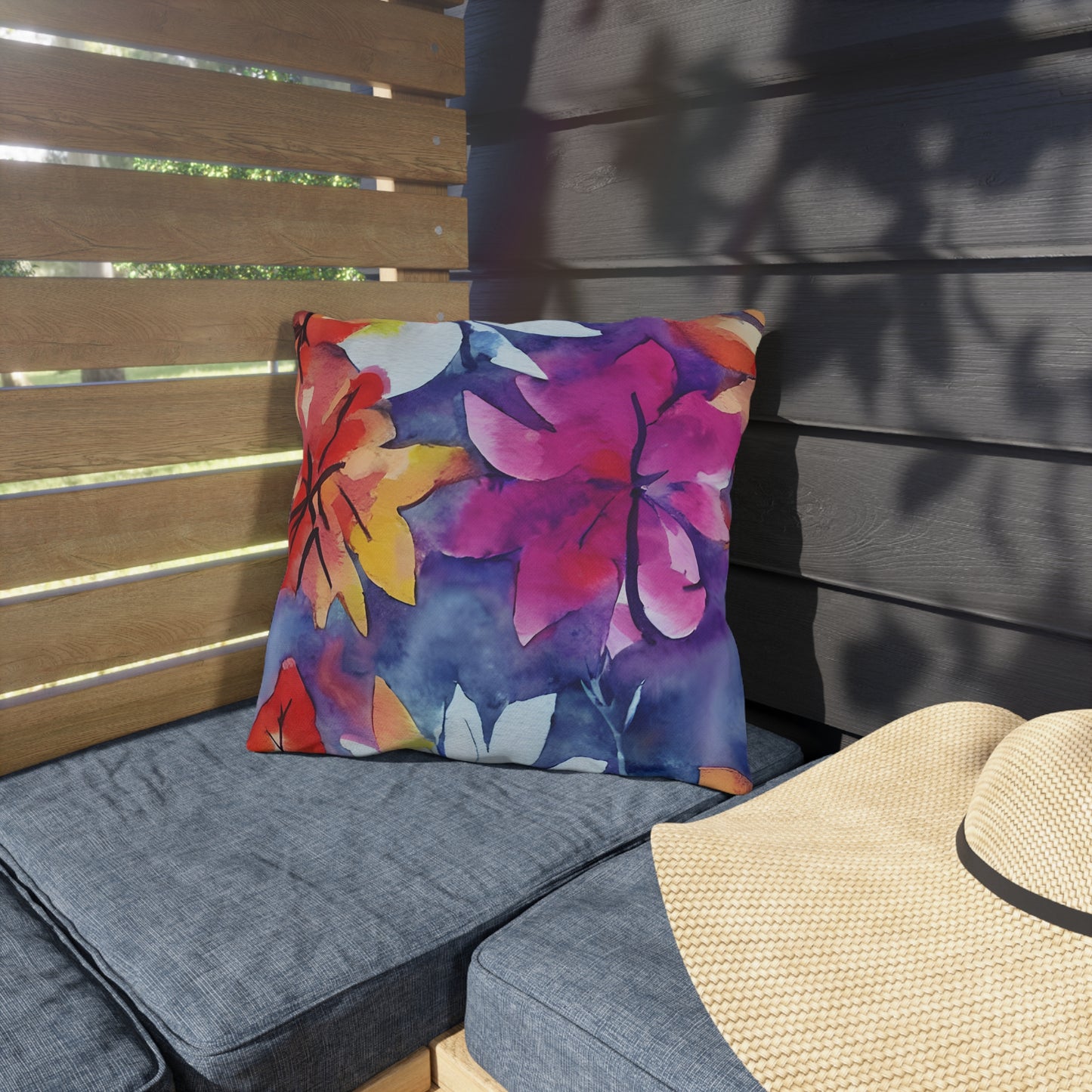 Outdoor Pillow In Watercolor Flowers Pattern