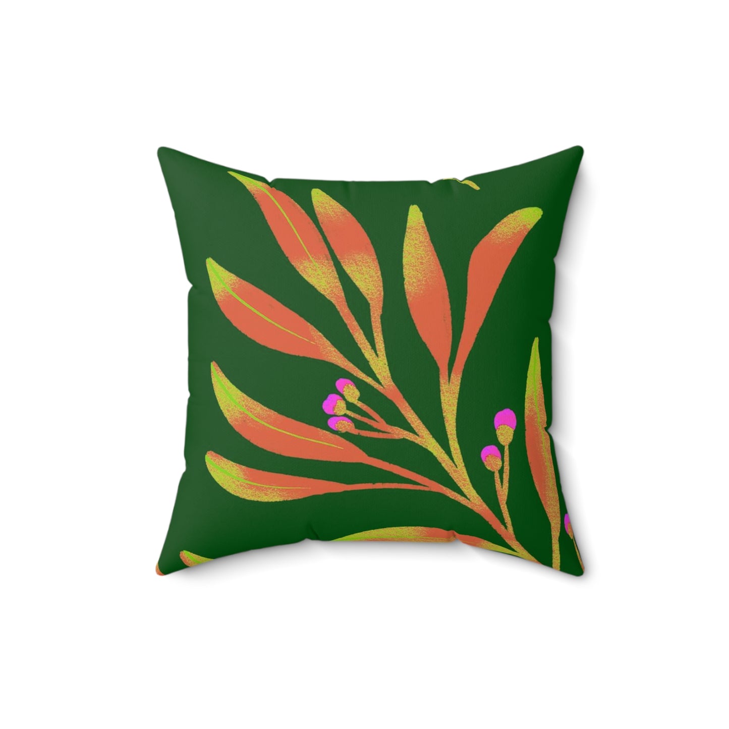 Square Pillow Cover With Pillow Insert In Rusty Leaves Pattern - Green