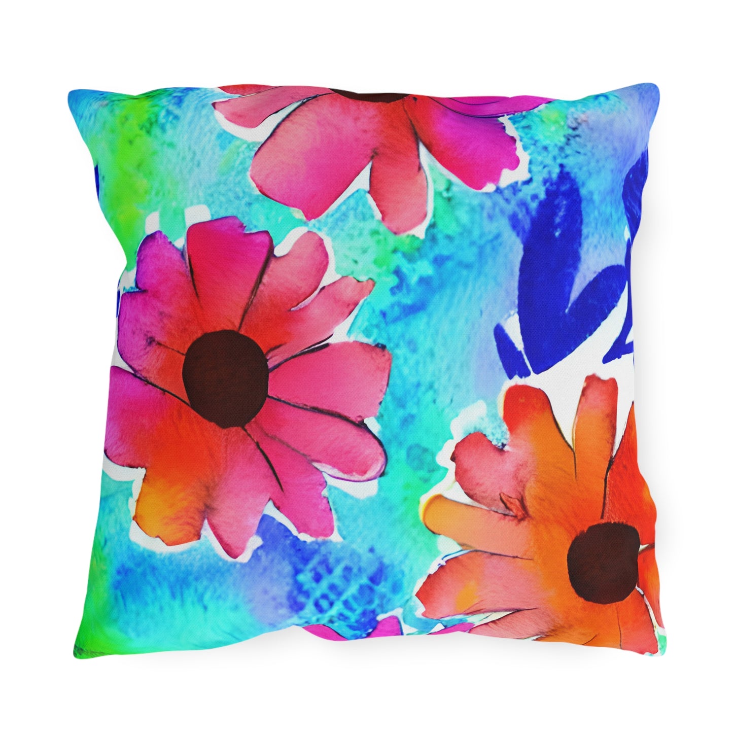 Outdoor Pillow In Watercolor Flowers Pattern