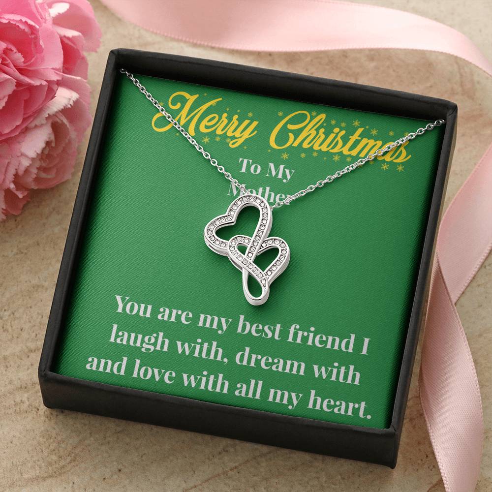 Merry Christmas To My Mother Double Heart Necklace - Gift for Mom - Necklace for Mom