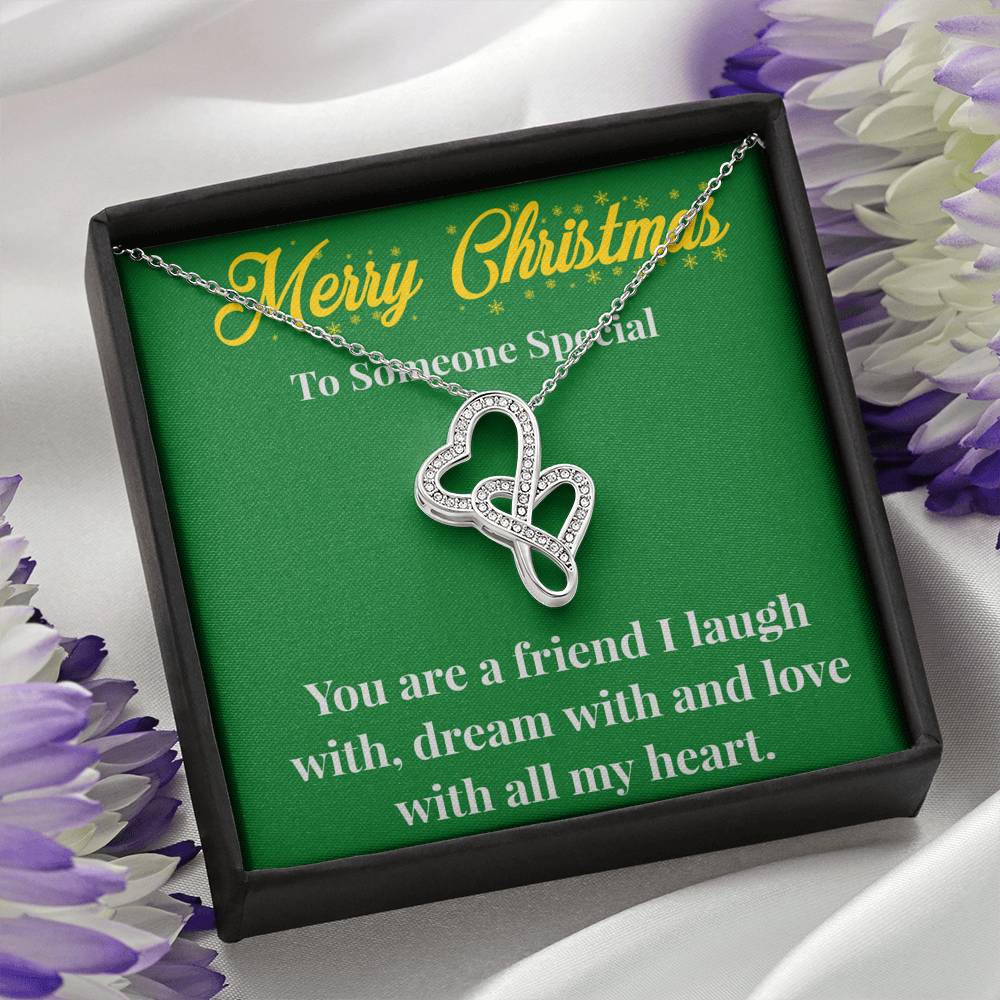 Merry Christmas To My Friend Double Heart Necklace - Gift for Friend - Necklace for A Friend