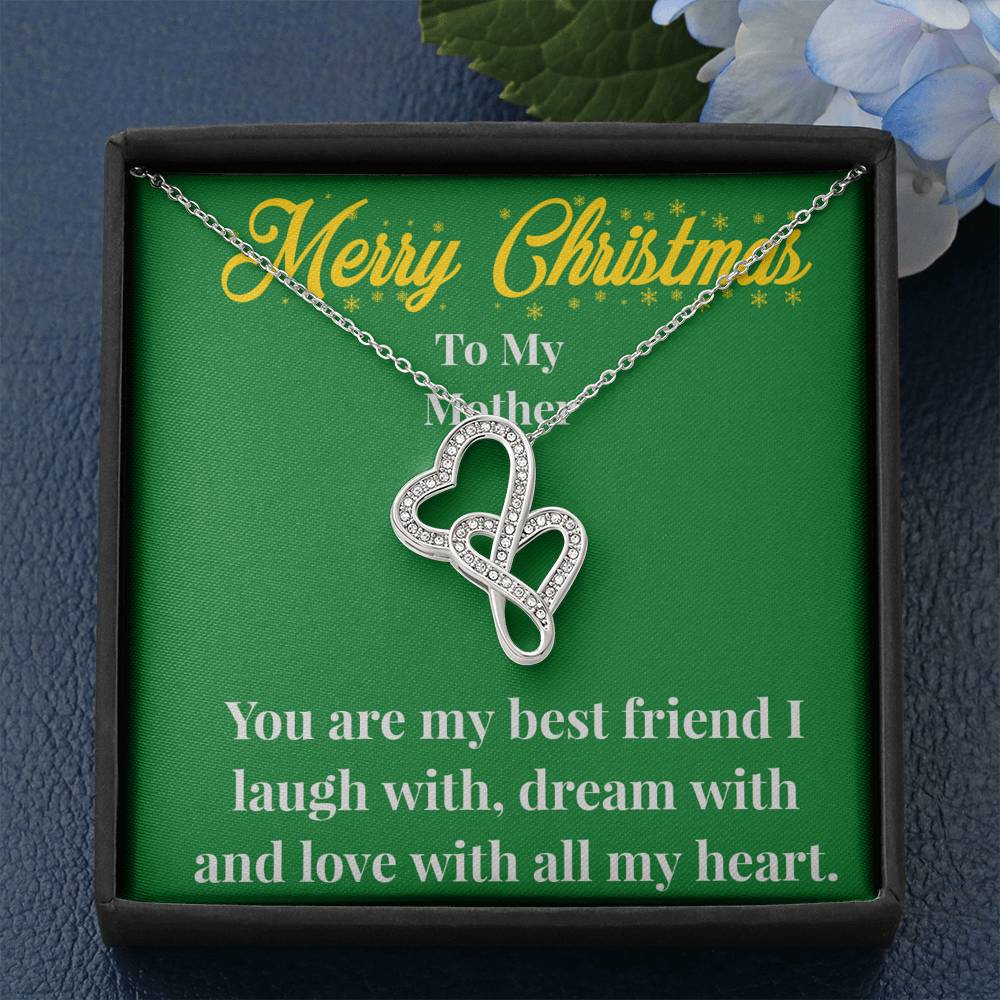 Merry Christmas To My Mother Double Heart Necklace - Gift for Mom - Necklace for Mom