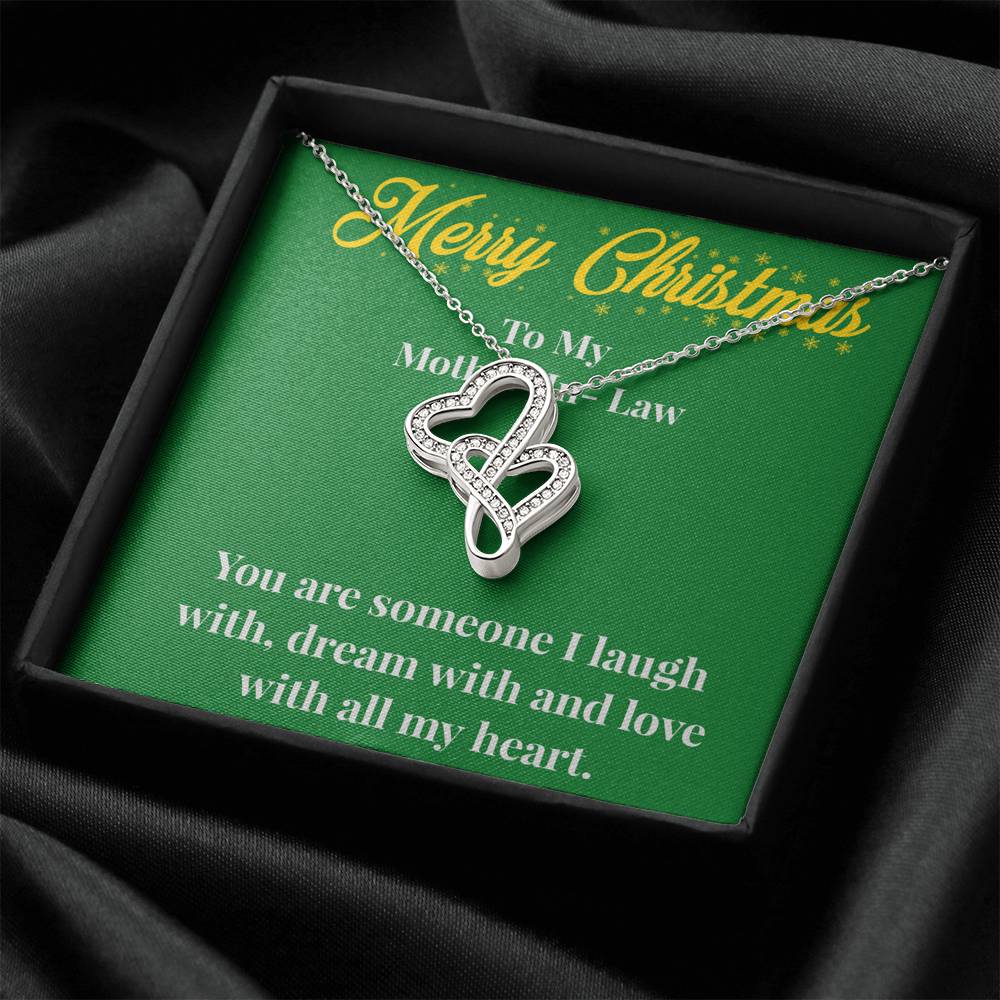 Merry Christmas To My Mother-In-Law Double Heart Necklace - Gift for Mother - Necklace for Mother-In-Law