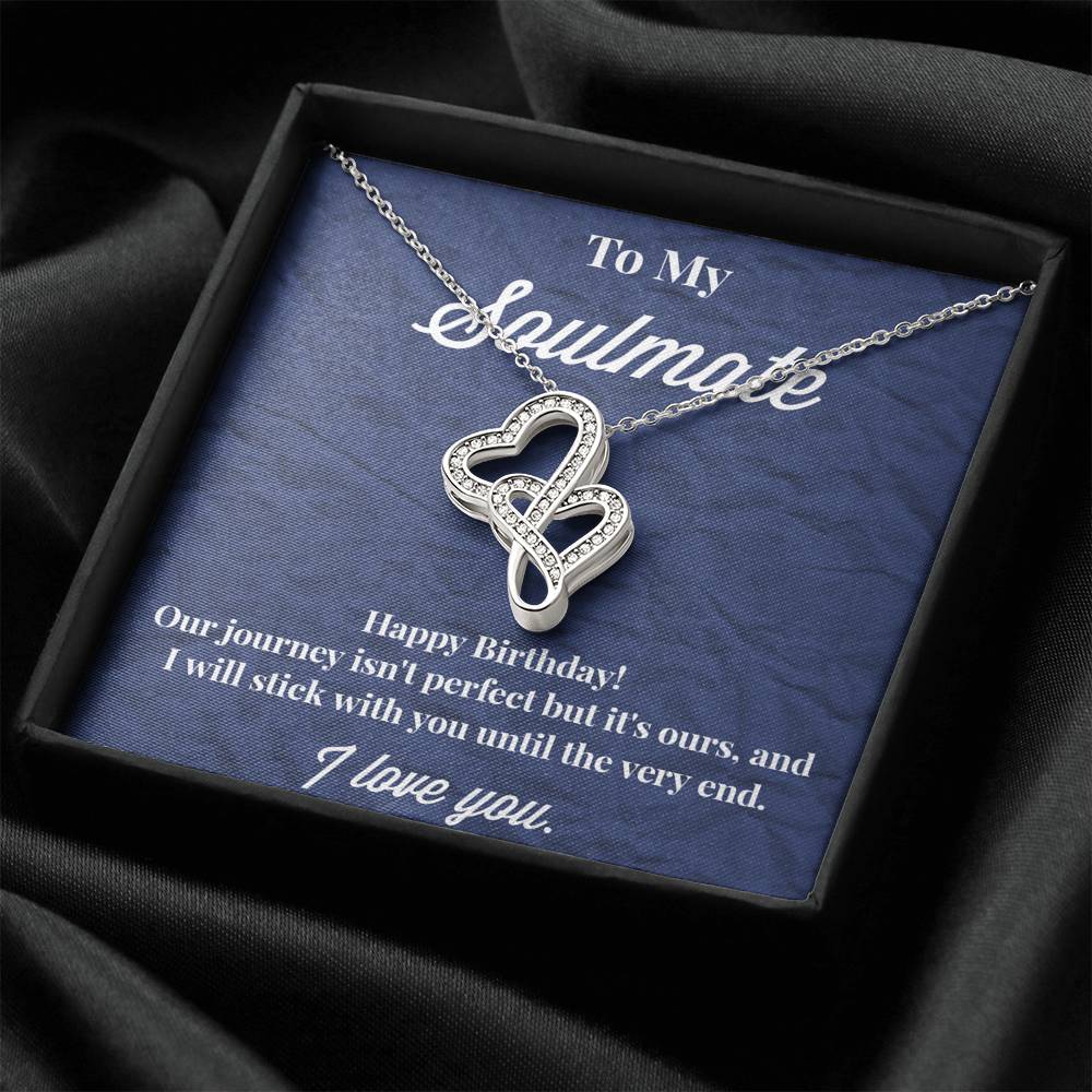 Happy Birthday To My Soulmate Double Hearts Necklace - Jewelry for Wife - Necklace for Wife
