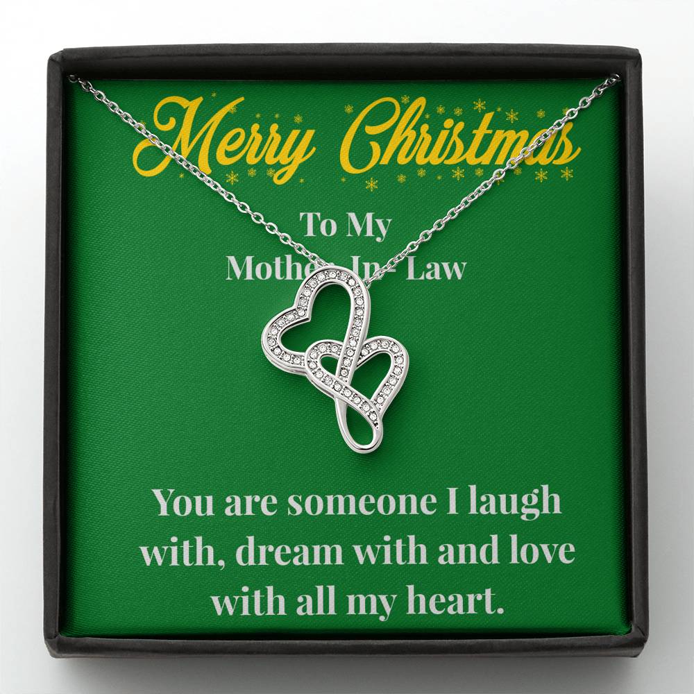 Merry Christmas To My Mother-In-Law Double Heart Necklace - Gift for Mother - Necklace for Mother-In-Law