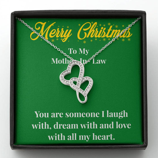 Merry Christmas To My Mother-In-Law Double Heart Necklace - Gift for Mother - Necklace for Mother-In-Law