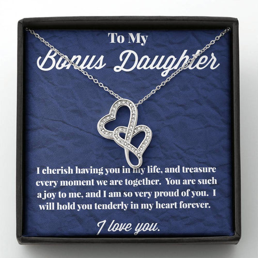 To My Bonus Daughter Double Hearts Necklace, Stepdaughter Necklace, Bonus Daughter Jewelry, Nonbiological Daughter Necklace