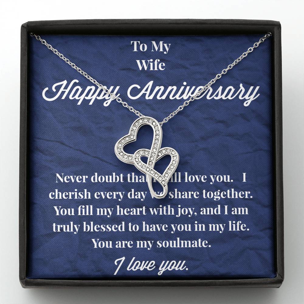 Happy Anniversary To My Wife Double Hearts Necklace - Wedding Anniversary Gift - Necklace for Wife