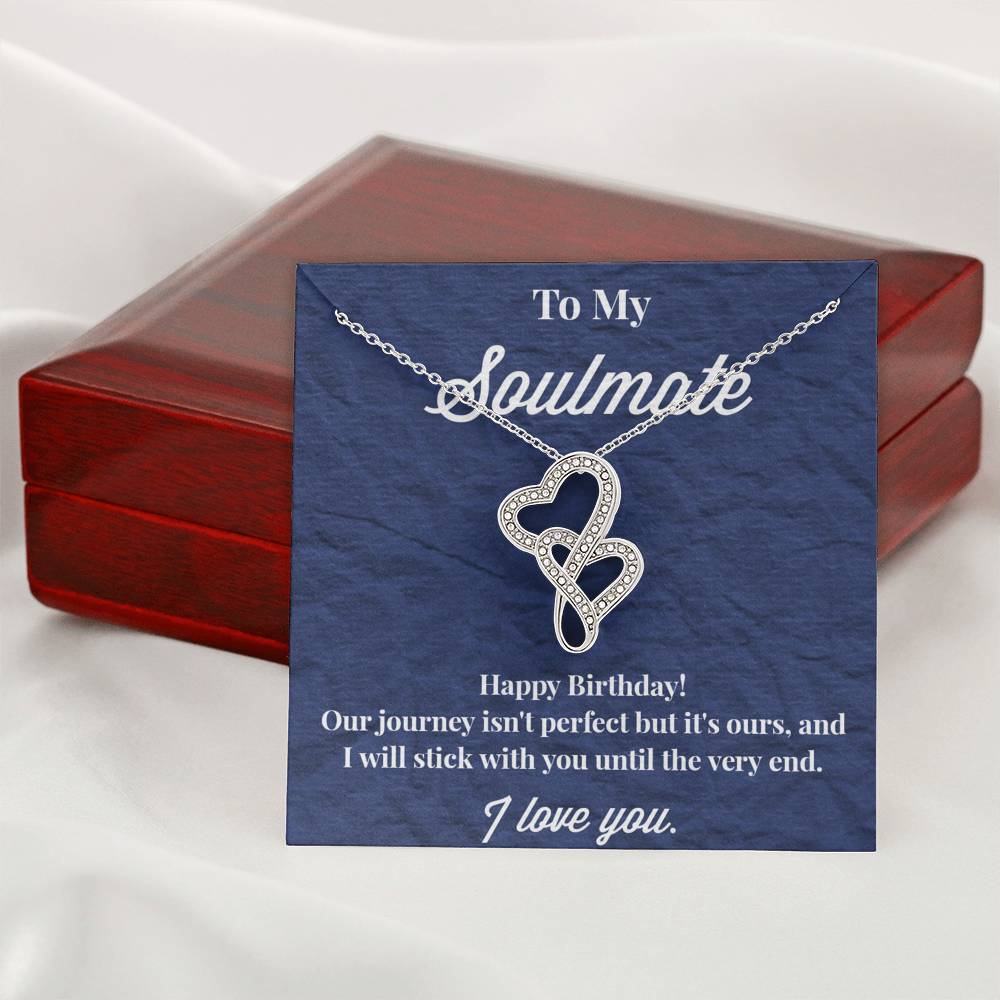Happy Birthday To My Soulmate Double Hearts Necklace - Jewelry for Wife - Necklace for Wife