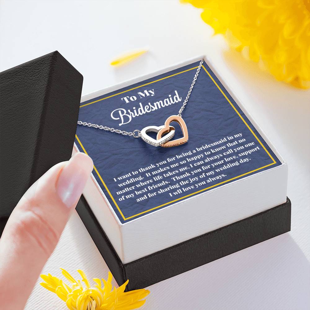 To My Bridesmaid Interlocking Hearts Necklace
