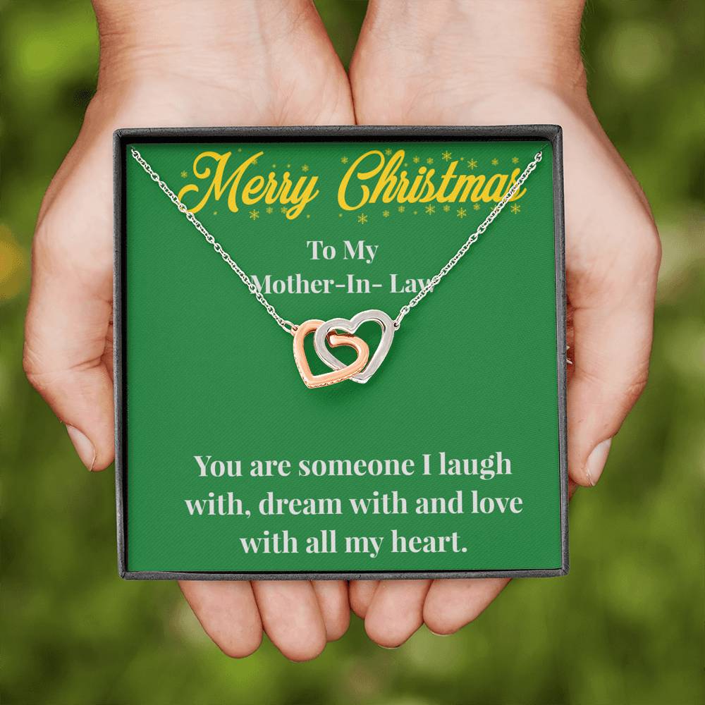 Merry Christmas To My Mother-In-Law Interlocking Hearts Necklace - Gift for Mother - Necklace for Mother-In-Law