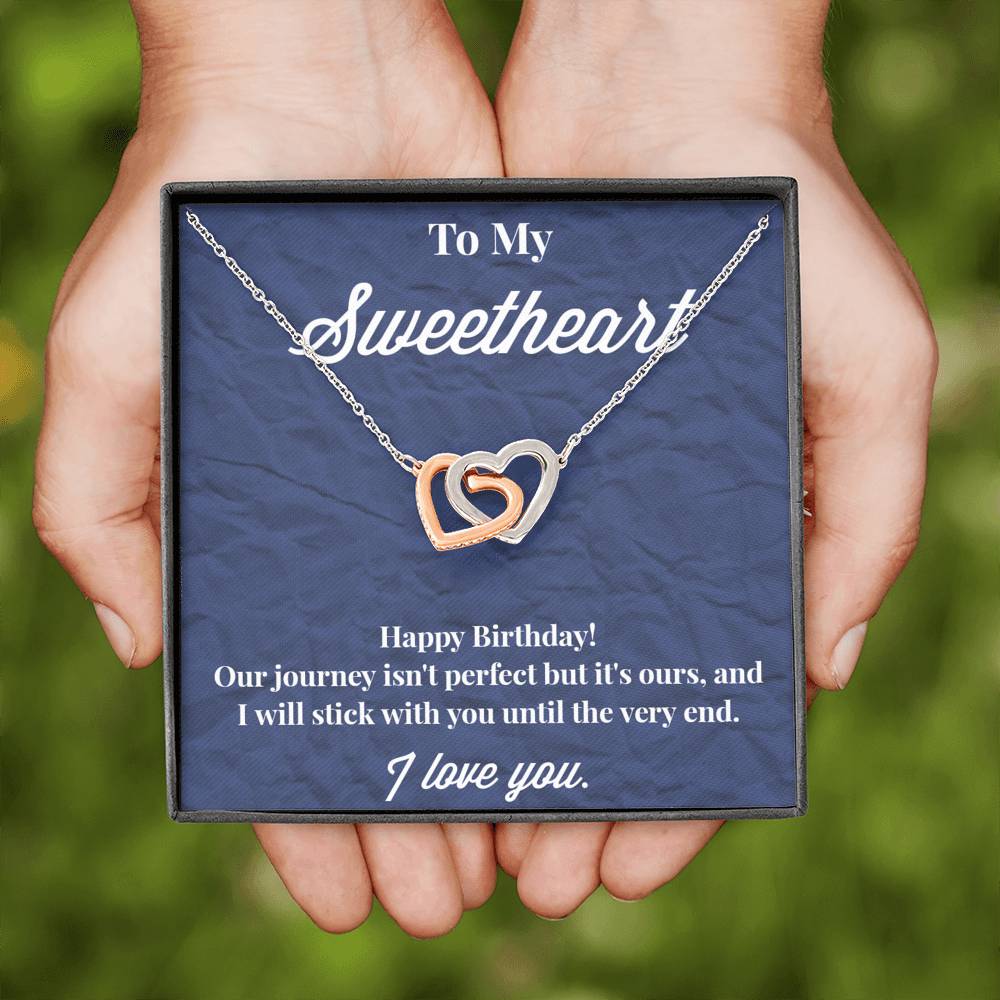 Happy Birthday To My Sweetheart Interlocking Hearts Necklace - Sweetheart Necklace - Jewelry for Wife - Necklace for Wife
